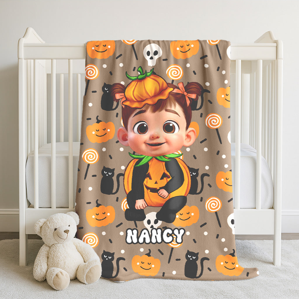 Halloween Theme Custom Characters Personalized Fleece Blanket, Fun & Unique Halloween Gift For Kids, Grandkids