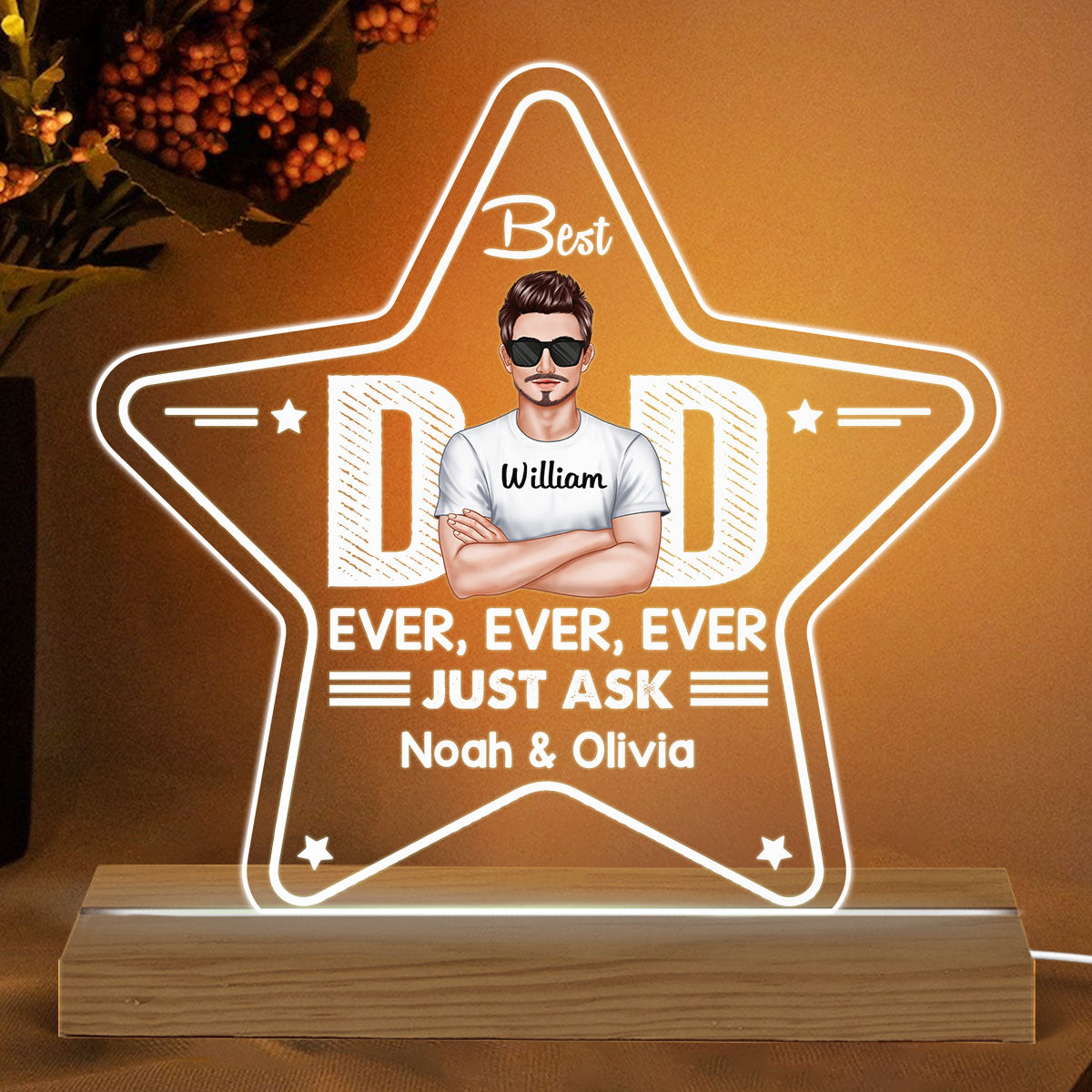 Best Dad Ever Star Shape Personalized Warm Acrylic Custom Shape LED Night Light