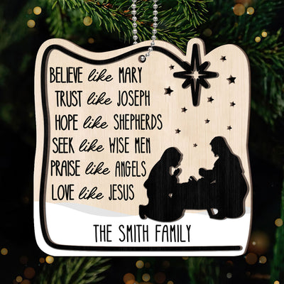 Believe Like Mary Christian Family Personalized 2-Layer Wooden Ornament