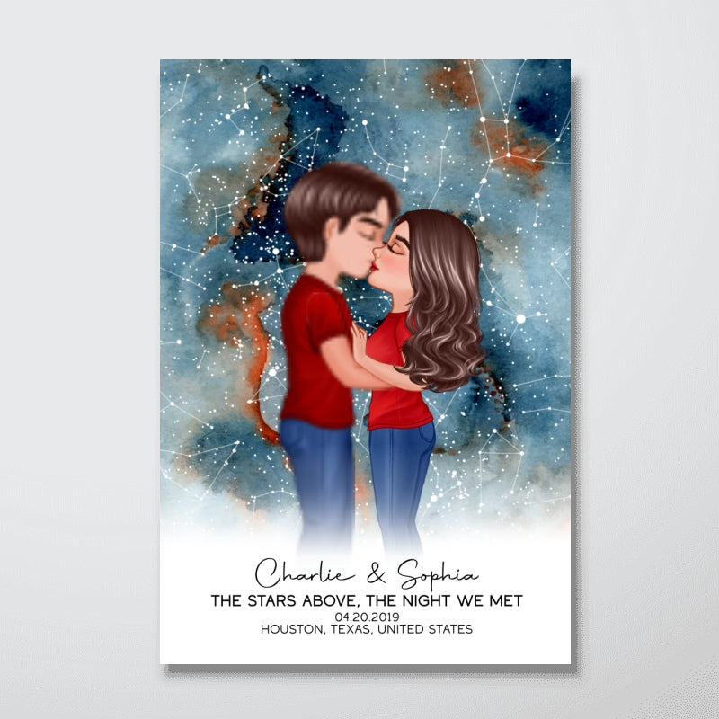 Couple Kissing The Night We Met Custom Star Map Personalized Poster, Heartfelt Anniversary Gift, Wedding Gift, Gift For Couple, For Her, For Him