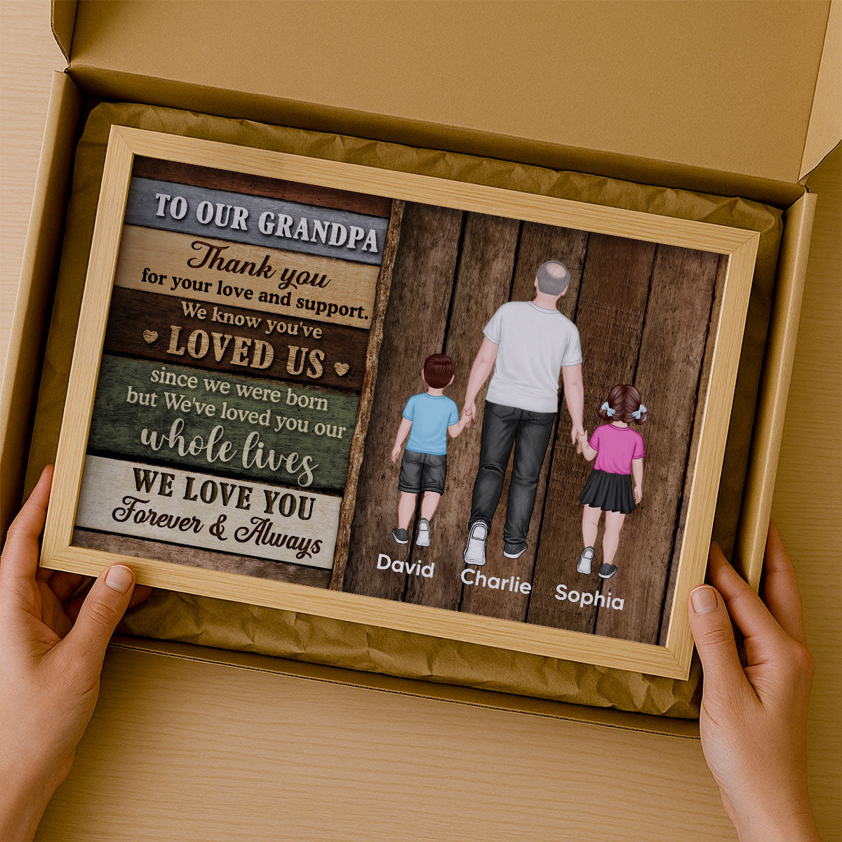 Colored Wood Pallets To Grandpa From Grandchildren Happy Father's Day Personalized Poster