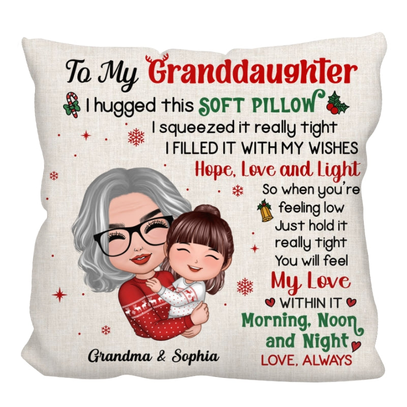 Doll Grandma Hugging Kid Christmas Gift For Granddaughter Grandson Personalized Pillow