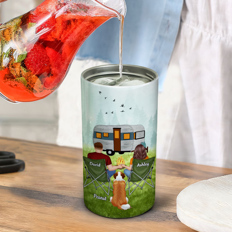 Couple And Dogs Camping Multi Use Tumbler - Personalized 4 In 1 Can Cooler - Christmas Gift For Camping And Dog Lovers