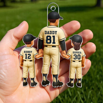 Baseball Father Holding Son Daughter Hand Personalized Acrylic Ornament, Christmas Gift for Baseball Dad
