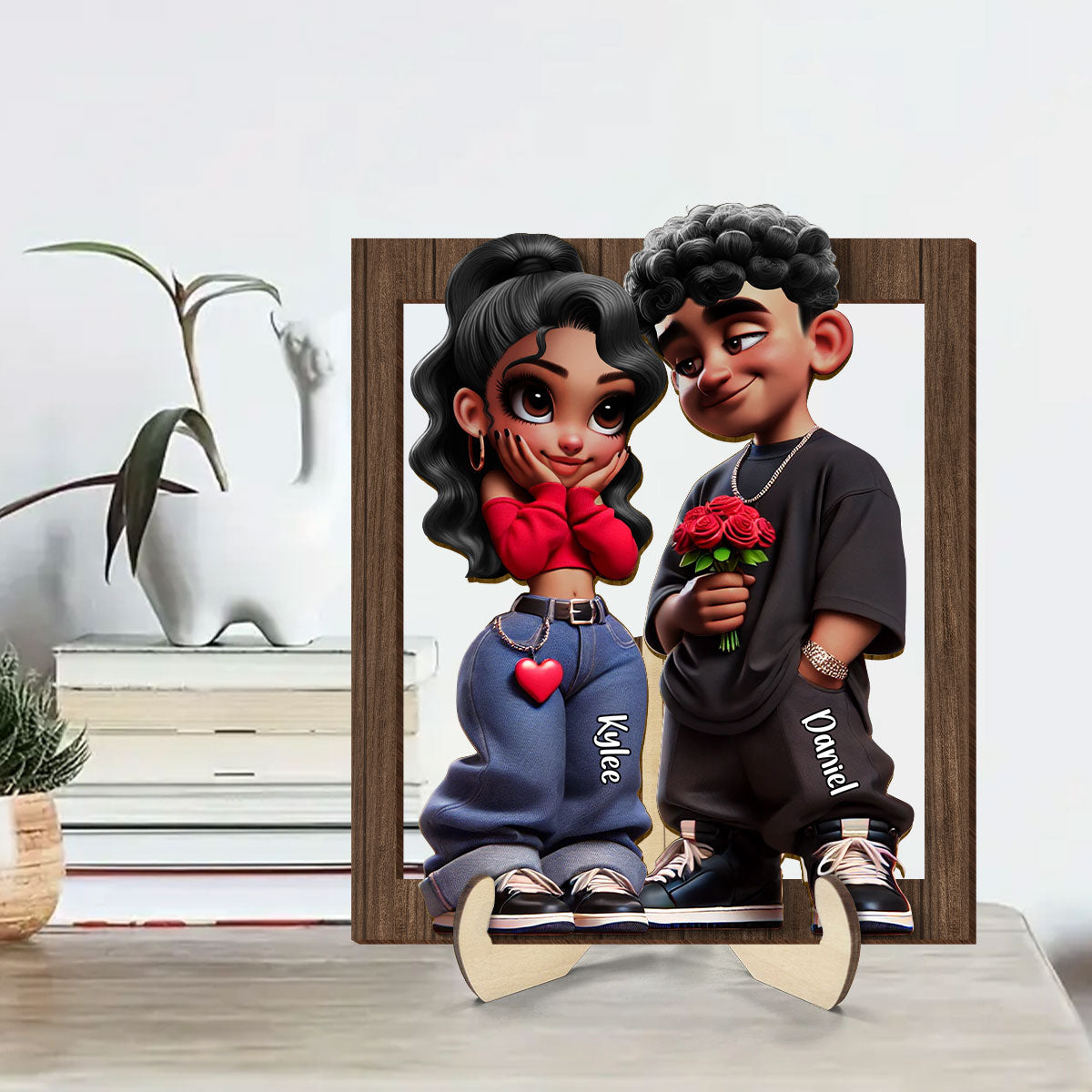 Personalized Y2K Couple 3D Effect Frame 2-Layer Wooden Plaque,  Gift, Anniversary Gift For Him For Her
