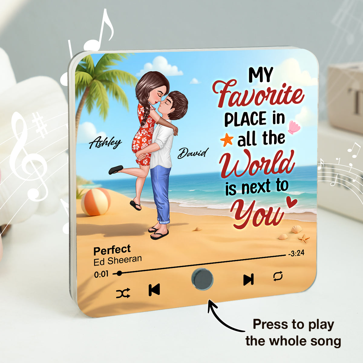My Favorite Place in All the World is Next to You, Summer Hugging Couple Personalized Music Fridge Magnet