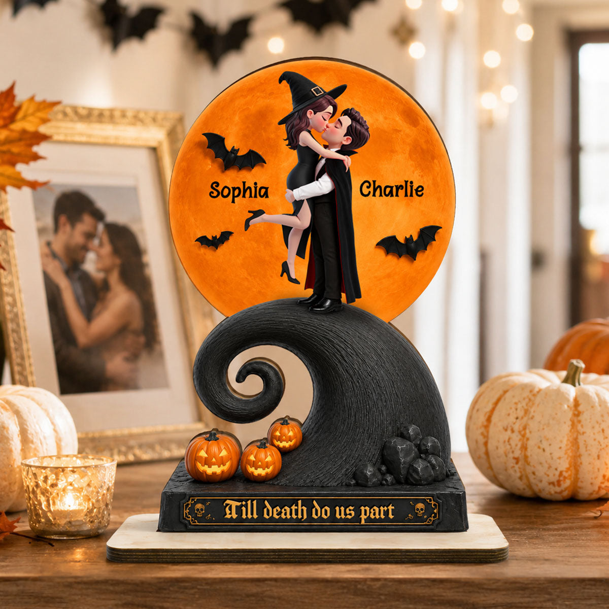 Our Love Beneath The Halloween Moon - Personalized 2-Layered Wooden Plaque - Halloween Gift For Couple - Personalized 2-Layered Wooden Plaque - Halloween Gift For Couple