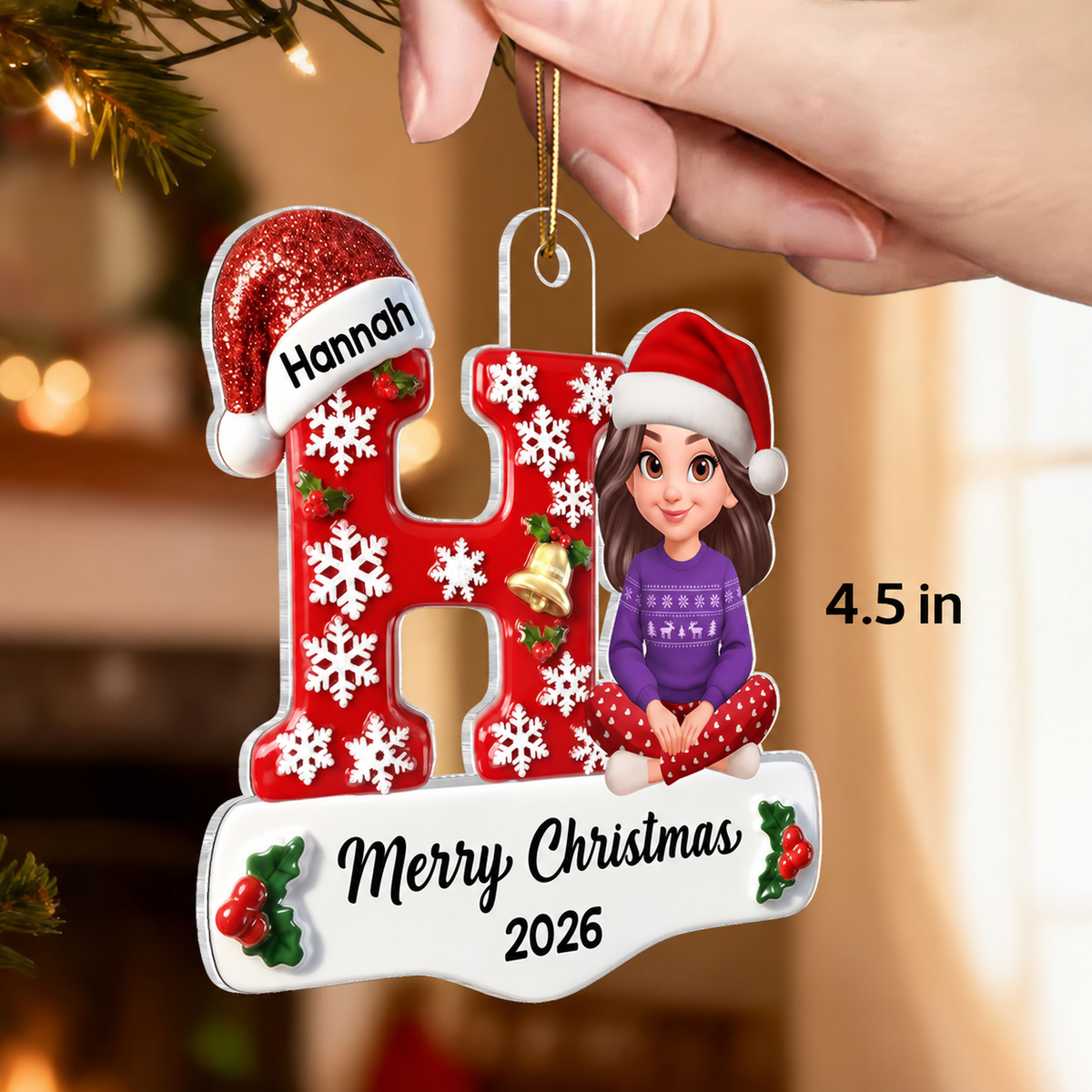 Family Member Christmas Festive Initial Name - Personalized Acrylic Ornament