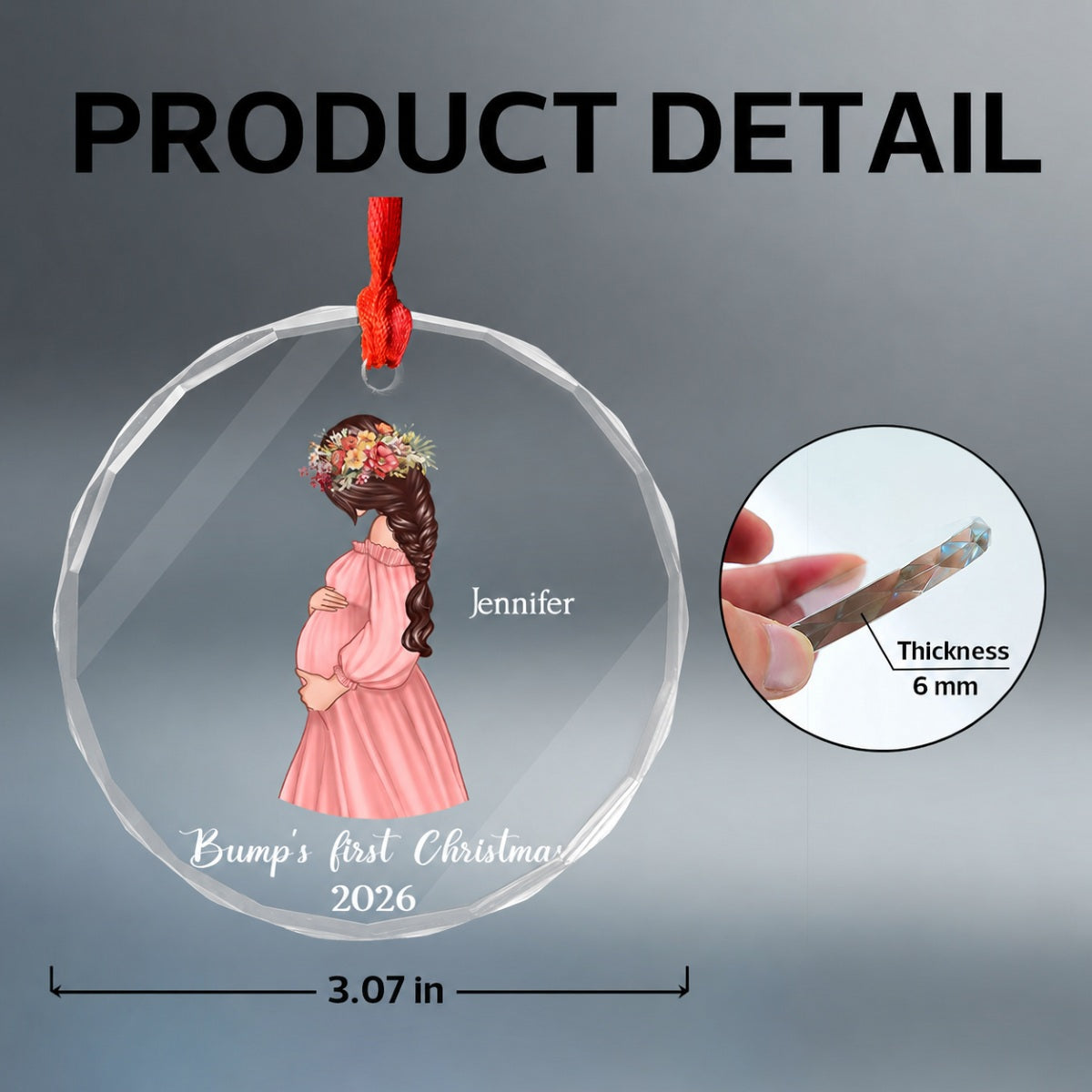 Pregnant Mom Baby Bump's First Christmas, Expecting Mother, Baby Shower, Personalized Glass Ornament