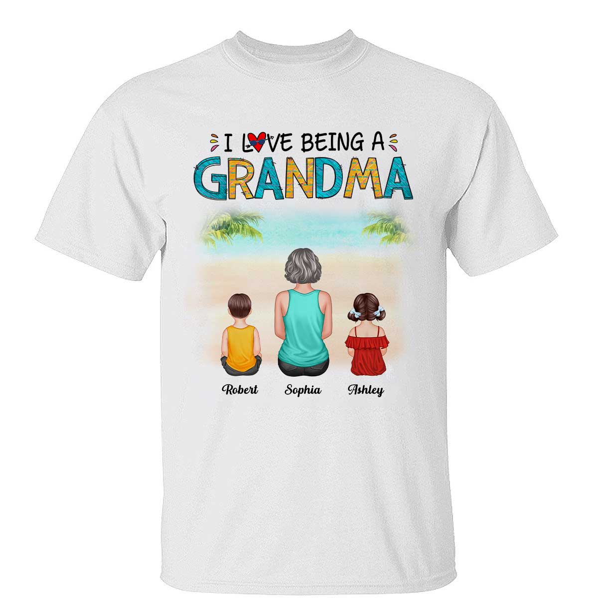 Summer Love Being A Grandma Back View Woman & Kid Dog Cat Personalized Tank Top Shirt