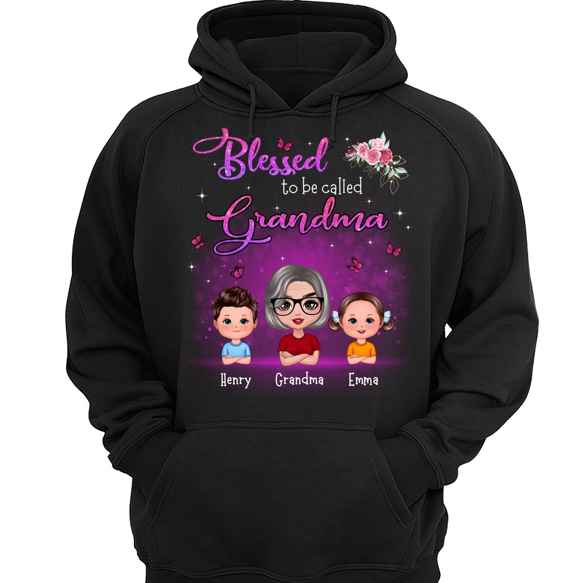 Blessed To Be Called Grandma Mom Flower Butterfly Doll Woman With Kid Personalized Shirt