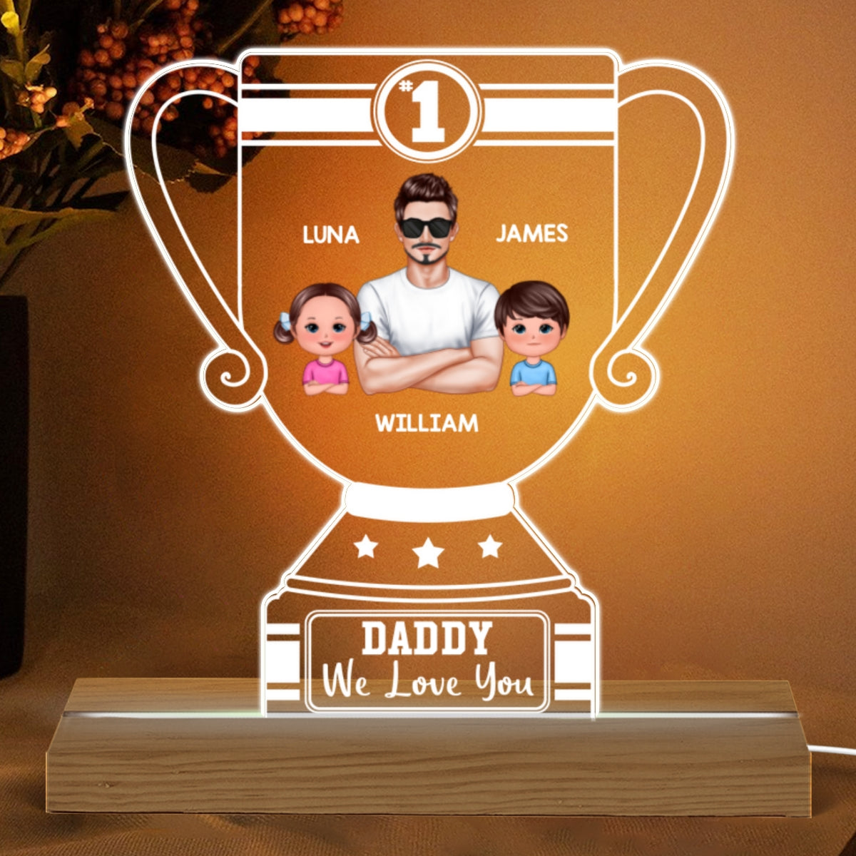 Number 1 Dad Grandpa Trophy Personalized Acrylic Custom Shape LED Night Light