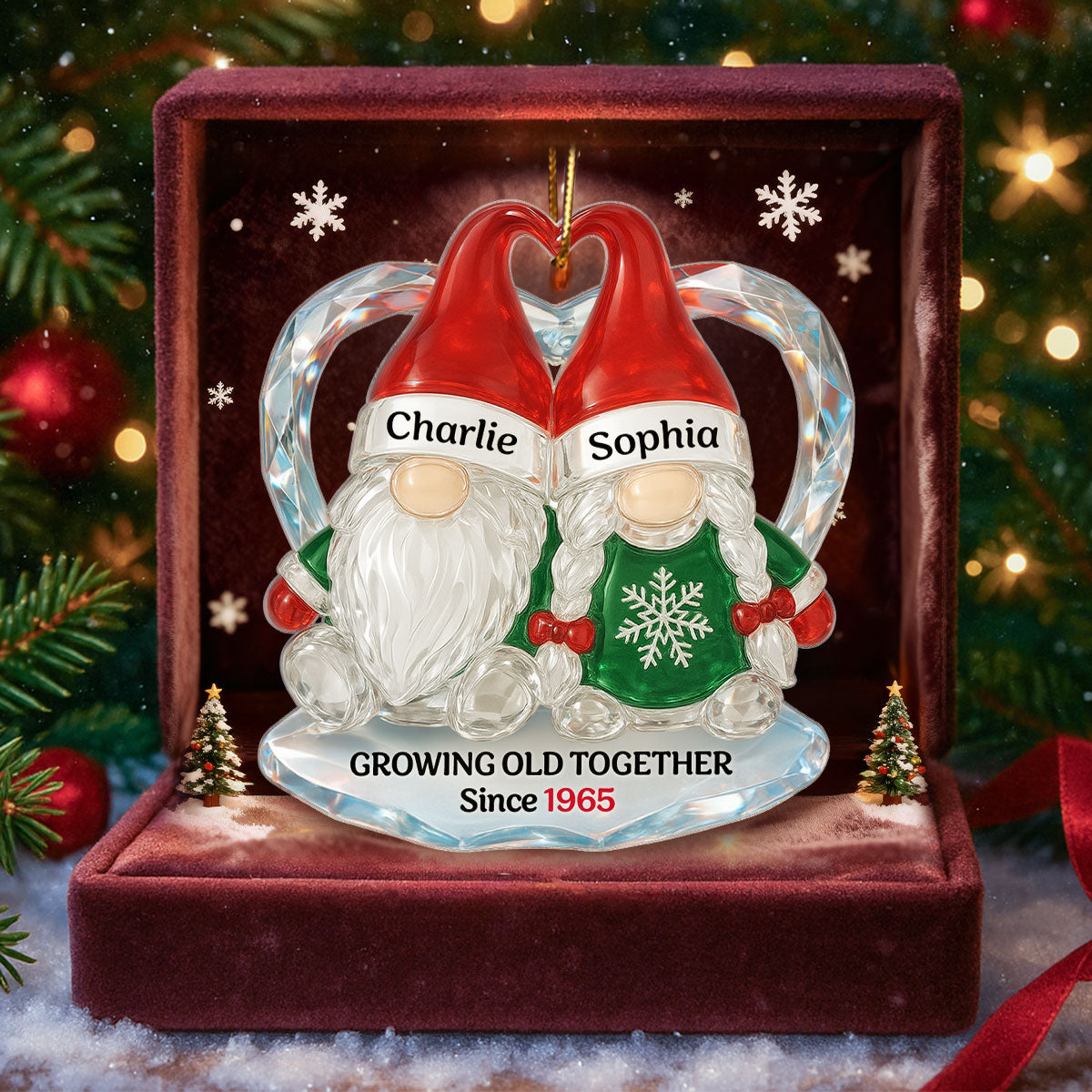 Christmas Gnomes Couple 3D Crystal Effect - Personalized Acrylic Ornament