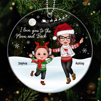 Happy Doll Grandma & Grandkid In Snow Christmas Gift For Granddaughter Grandson Personalized Acrylic Ornament
