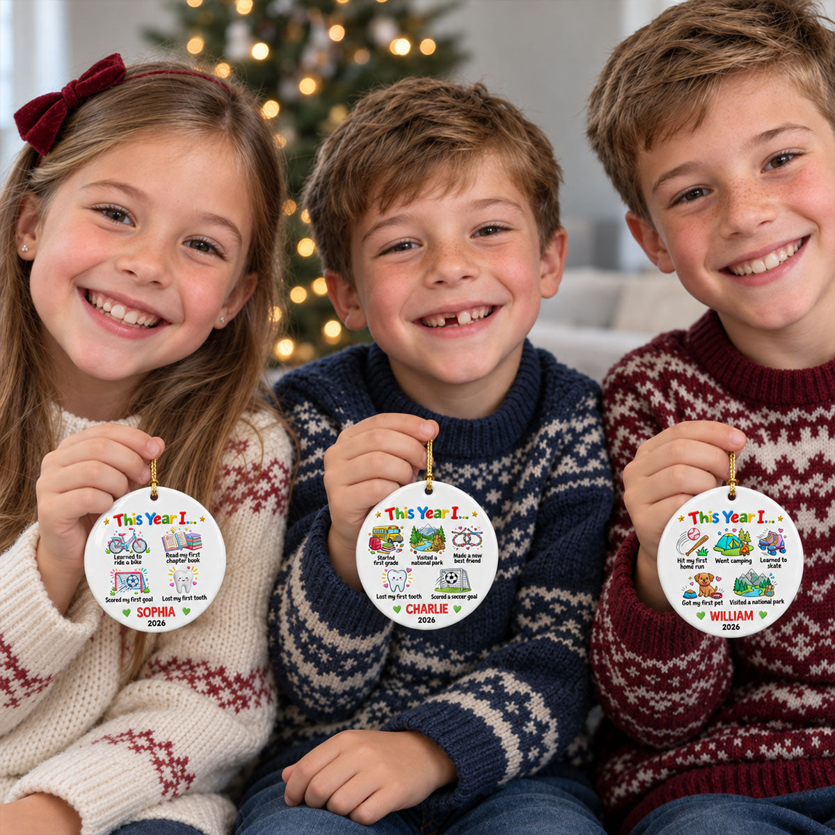 Things Kid Achieved This Year I... 2D Flat - Personalized Ceramic Ornament - Kid Milestones Keepsake, Custom Childhood Memories Keepsake