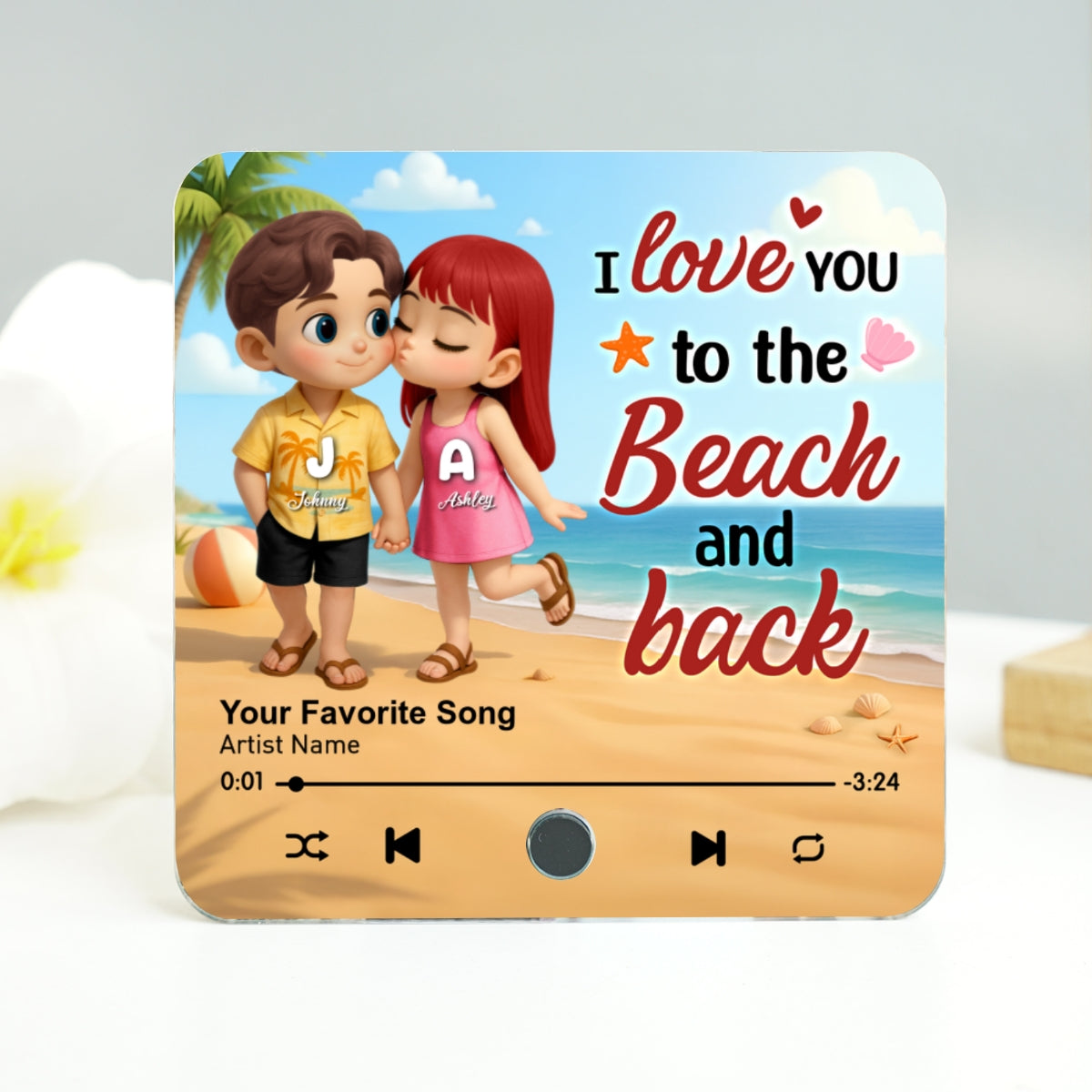 My Favorite Place in All the World is Next to You, Summer Cartoon Couple Personalized Music Fridge Magnet