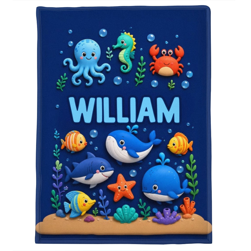 Cute Kids Animal & Fantasy World Custom Name - Personalized Fleece Blanket - Christmas Gift For Kids, Boys, Girls, Son, Daughter, Grandson, Granddaughter