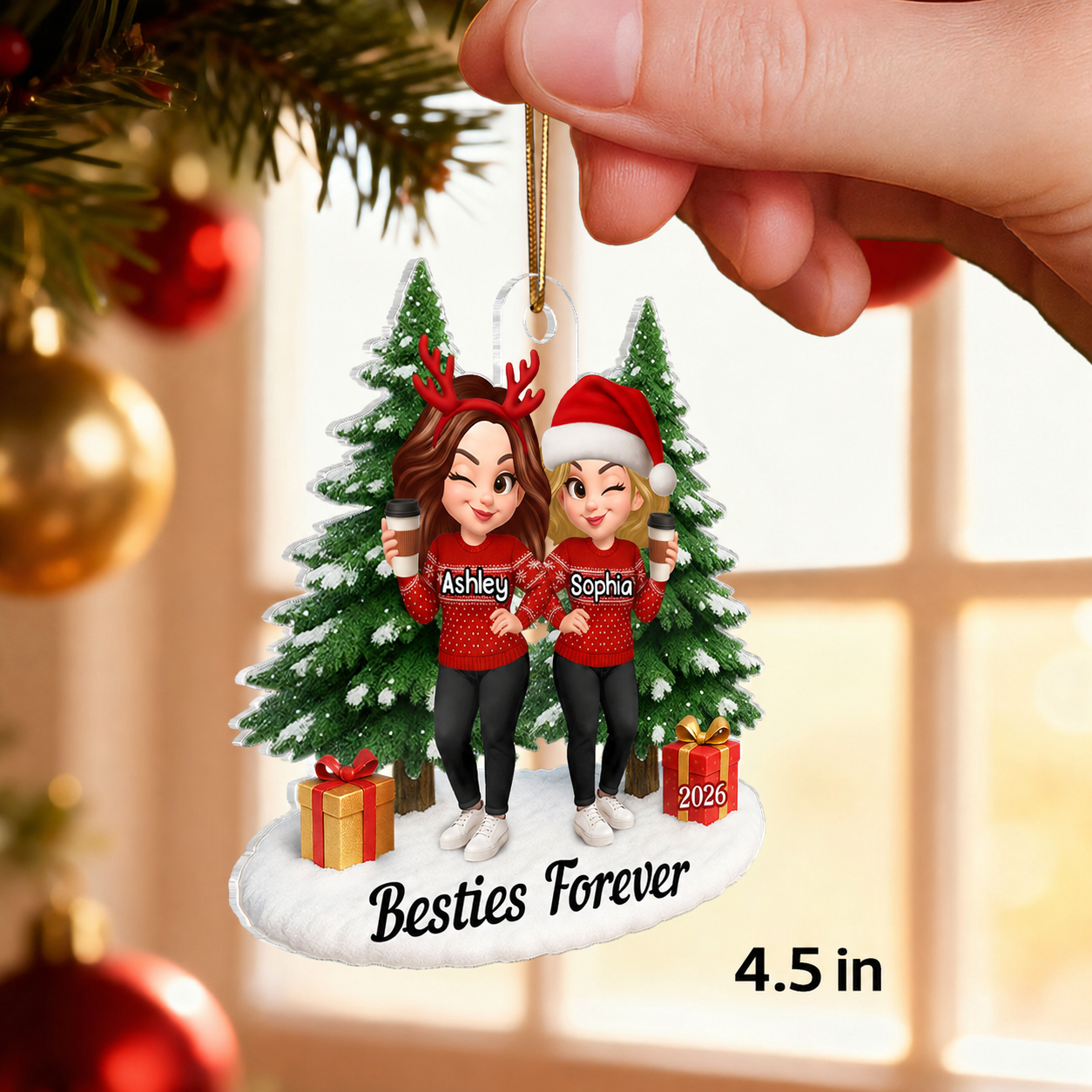 Besties Forever - Personalized Acrylic Ornament - Perfect Christmas Gift For Besties