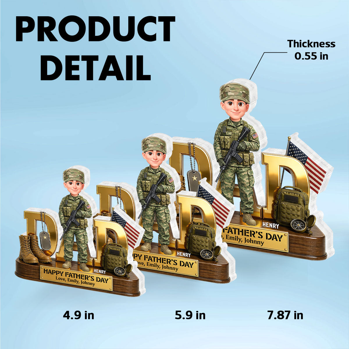 Proud American Army Military Hero Dad 2D Flat - Personalized Acrylic Block Plaque - Father's Day Gift For Dad