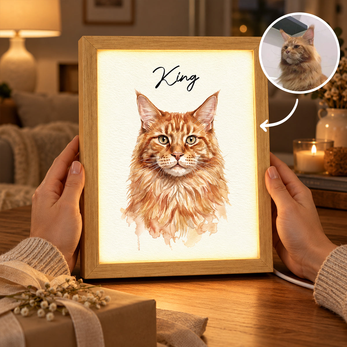 Custom Pet Portrait from Photo - Personalized Mirror Light Box - Heartfelt Christmas Gift for Pet Lovers, Memorial Sympathy Gift