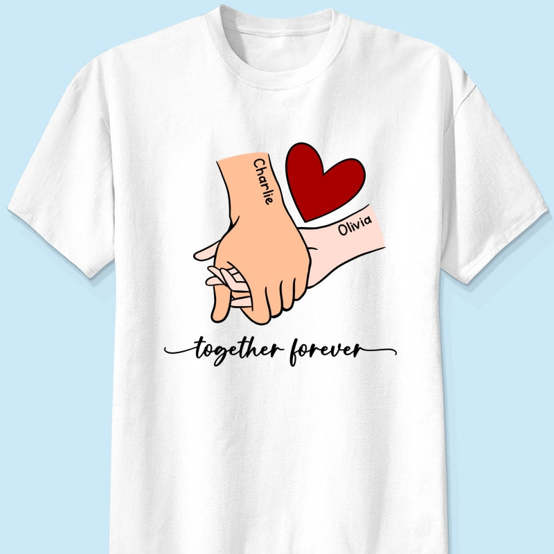 Personalized Couple Holding Hands Red Heart Shirt,  Gift, Anniversary Gift for Him for Her
