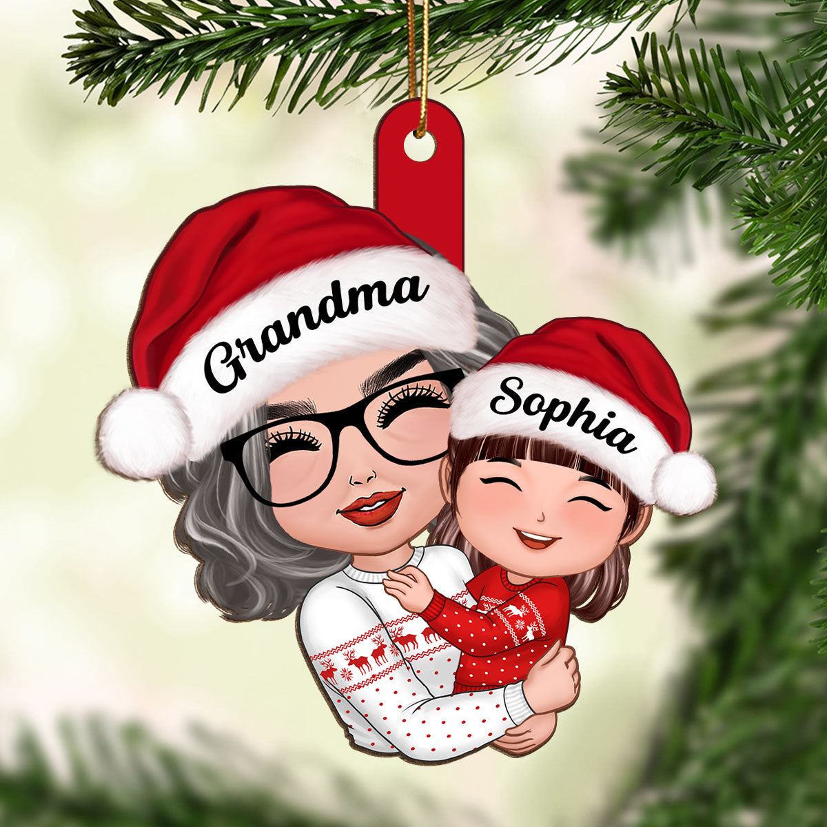 Doll Grandma Hugging Kid Christmas Gift For Granddaughter Grandson Personalized Wooden Ornament