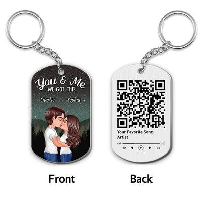 Couple Kissing Under Stars Sky Forest Favorite Song QR Code Personalized Metal Keychain