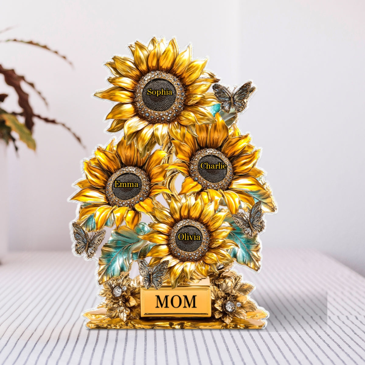 Sunflower Garden Personalized Custom Shaped Acrylic Block, Gift For Mom, Grandma