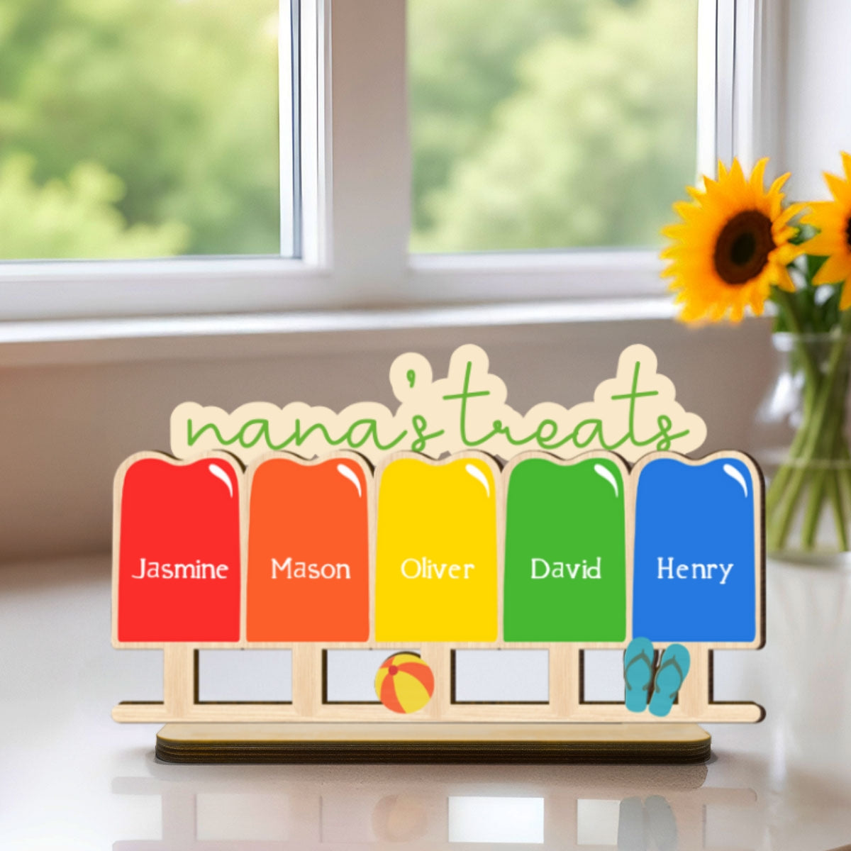 Grandma Treats Popsicle Summer Decor Personalized 2-Layer Standing Wooden Plaque