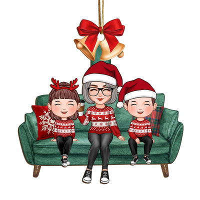 Grandma Mom Kids Christmas Sitting On Sofa Personalized Wooden Ornament