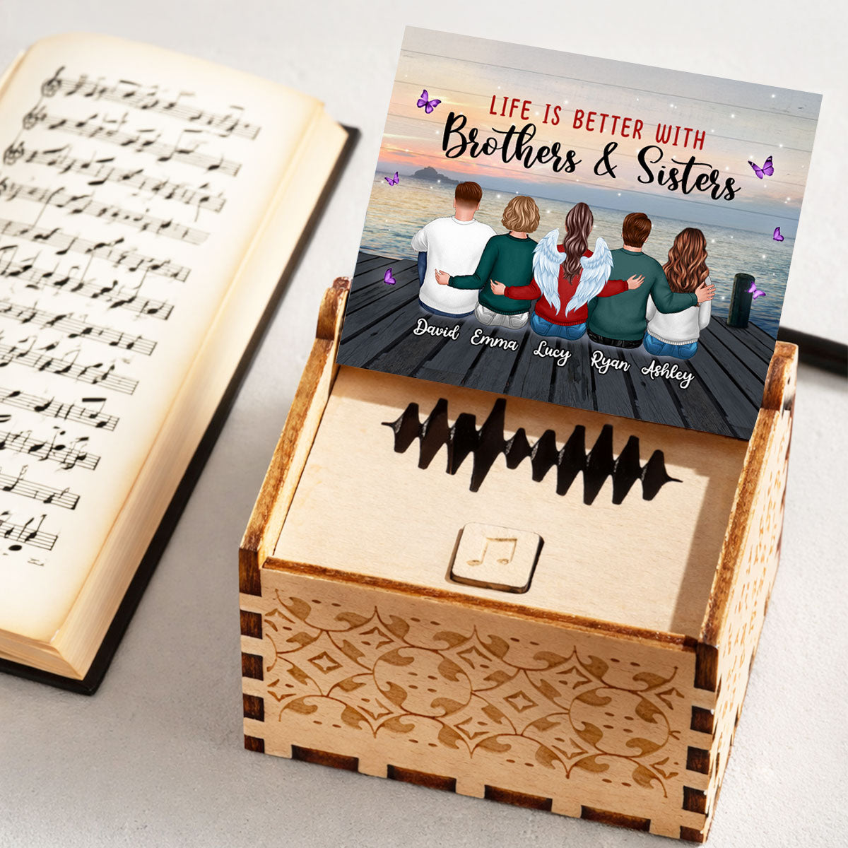 Life Is Better With Brothers And Sisters - Personalized Wooden Music Box - Anniversary, Valentine's Day Gift, Gift For Him, Gift For Her