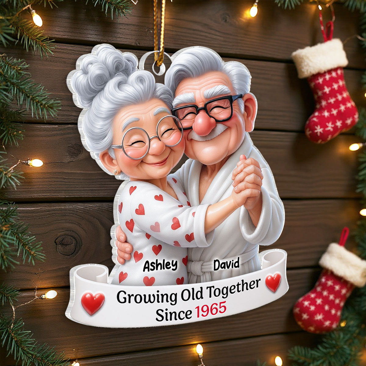 Personalized Old Couple Dancing Acrylic Ornament, Growing Old Together, Christmas Gift For Couple, For Her, For Him, For Wife, For Husband, For Grandparents
