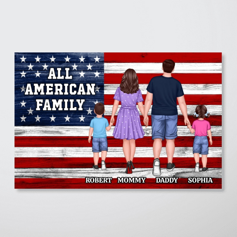 American Nation Flag Whole Family Walking With Proud 4th Of July Independence Day Personalized Poster