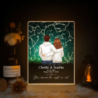 Stars Danced The Night We Met Couple Custom Star Map By Date Personalized LED, Heartfelt Anniversary Gift Wedding Gift Just Because Gift For Couple, For Her, For Him
