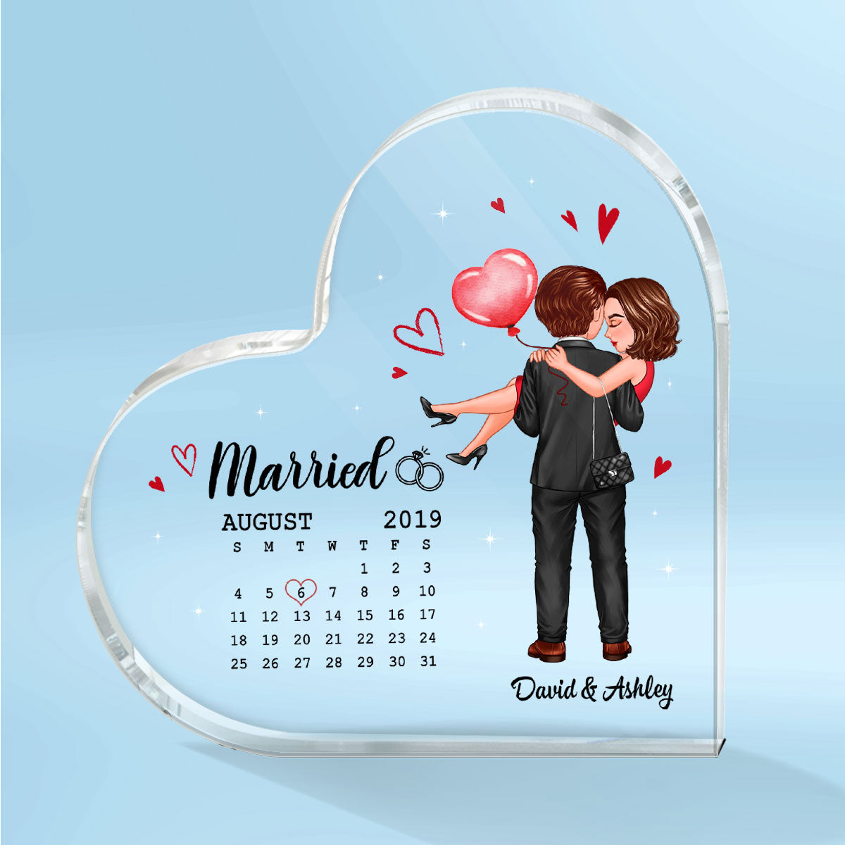Embracing Hugging Doll Couple Calendar Personalized Heart Acrylic Plaque - Gift For Him Gift For Her