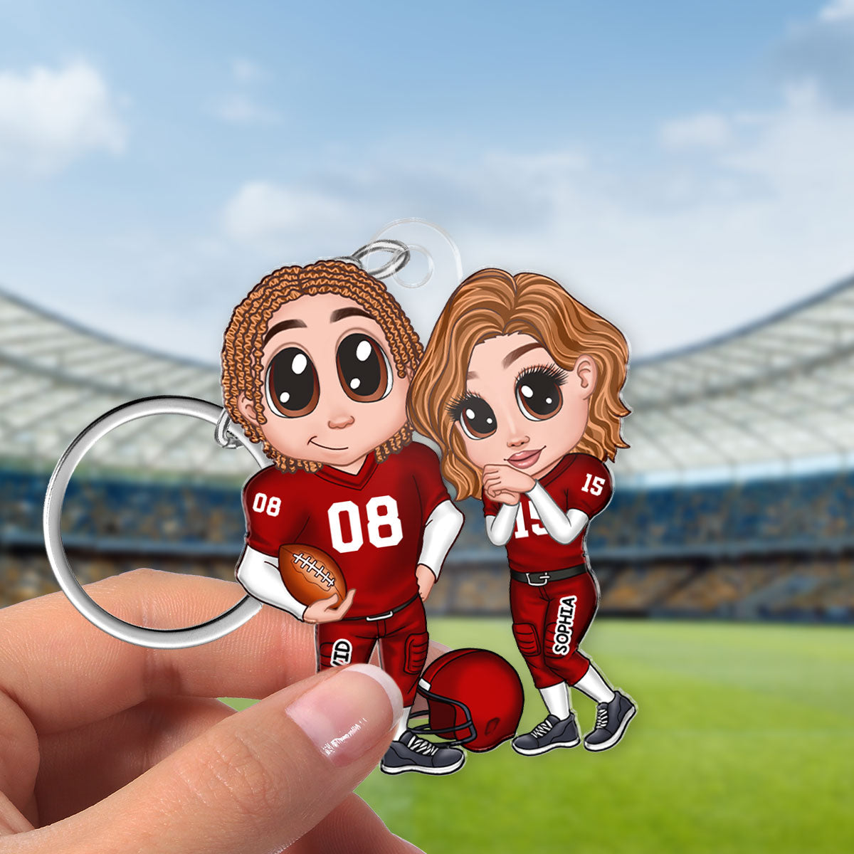 American Football Couple Y2K Style Personalized Acrylic Keychain,  Gift For Couples