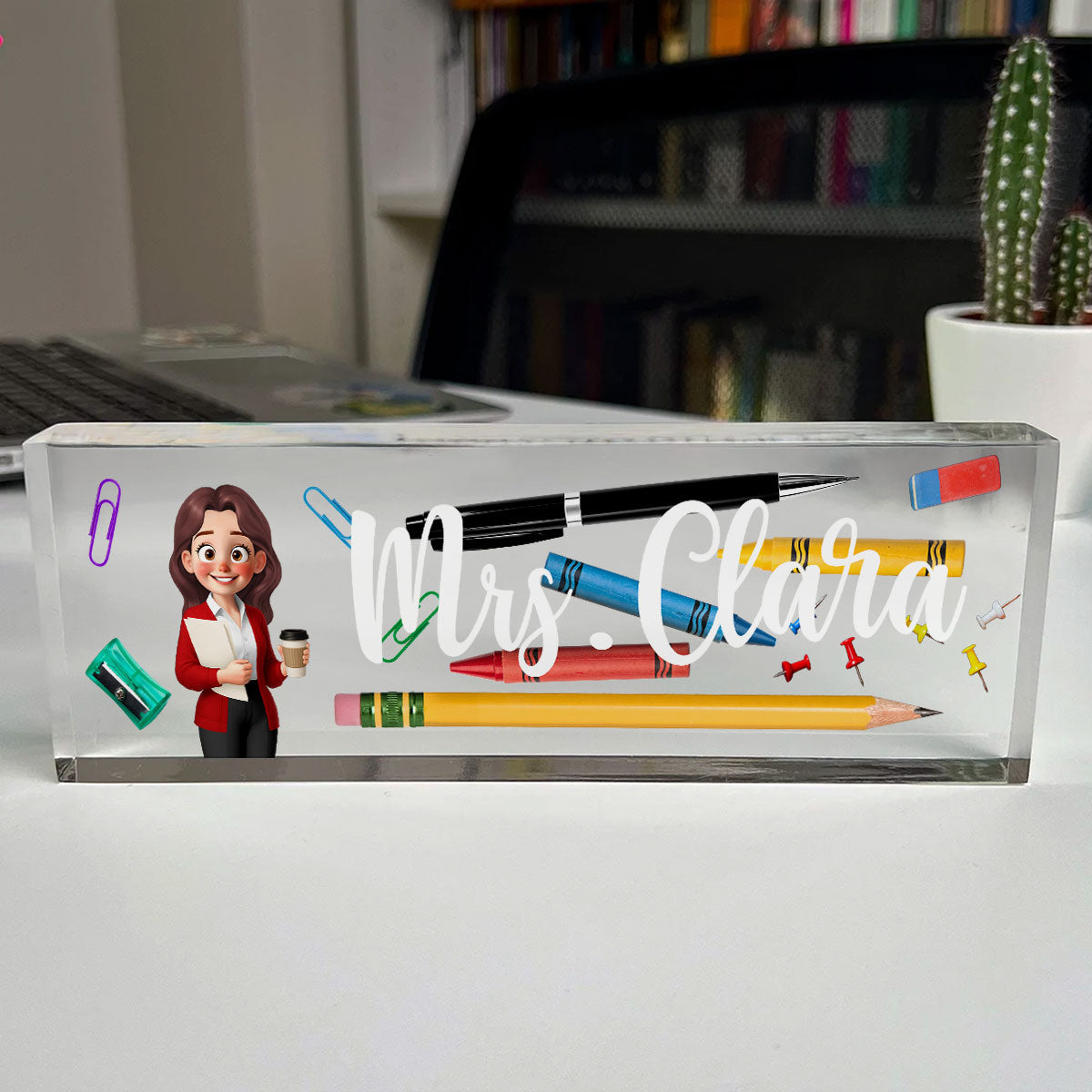 Teacher Things Personalized Acrylic Desk Name Plate, Back To School Gift
