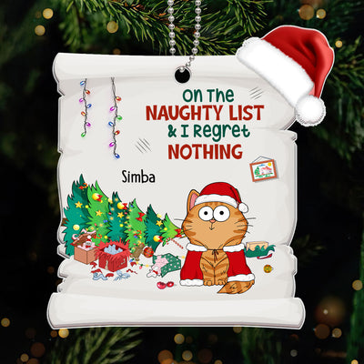 On The Naughty List & Regret Nothing Funny Cat Expression Personalized Acrylic Ornament