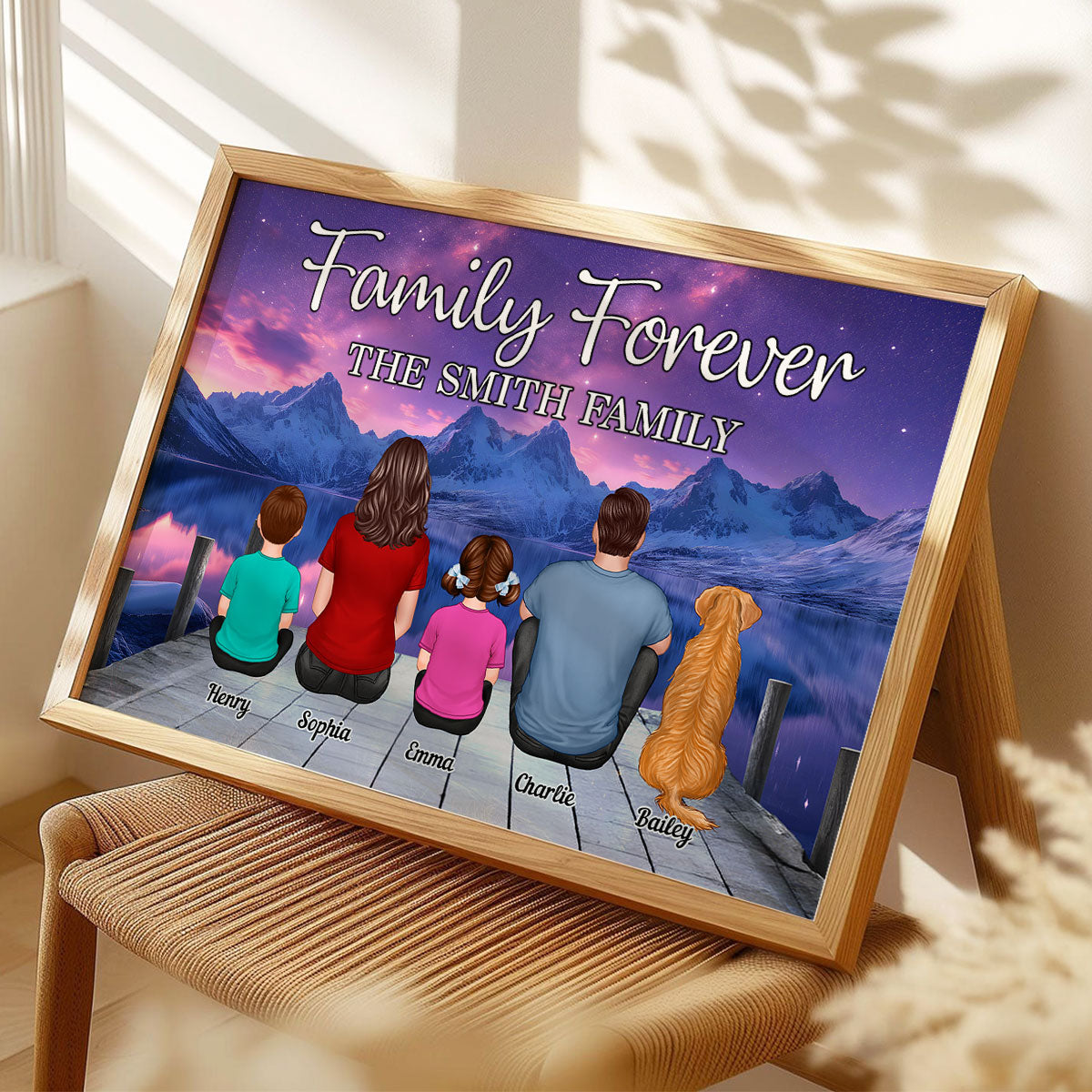 Galaxy Night Landscape Family Forever Personalized Poster, Gift For Family, Dad, Mom