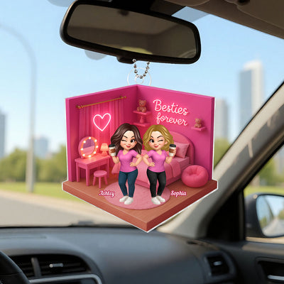 3D Effect Besties Pink Tone Dream Dollhouse Personalized Flat Acrylic Ornament