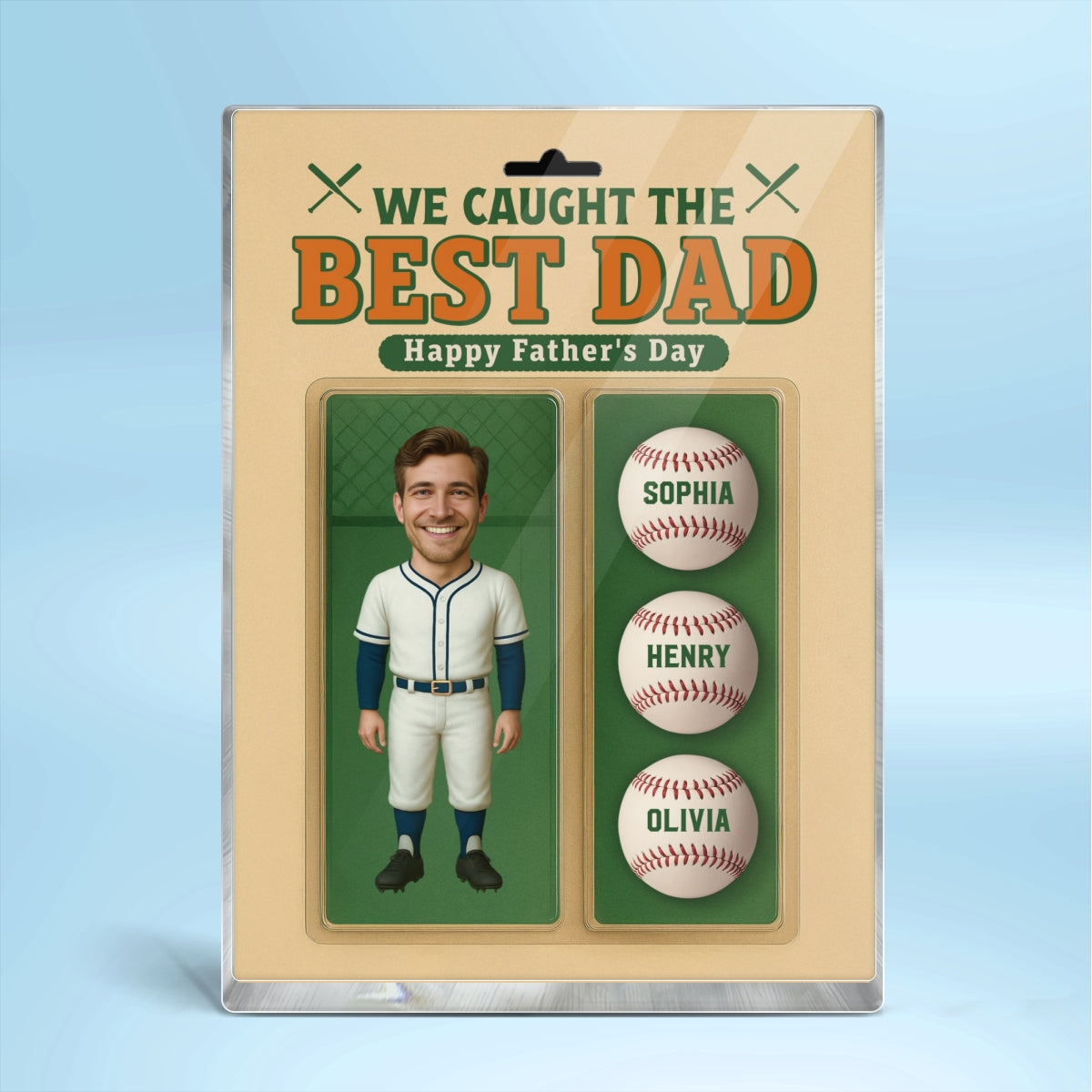 3D Effect We Caught The Best Dad Custom Figure Baseball Personalized Rectangle Flat Acrylic Block Plaque