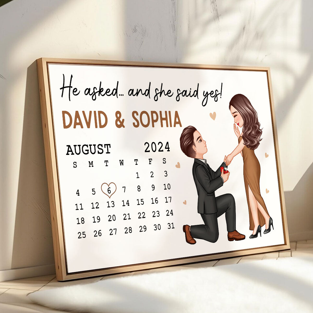 He Asked She Said Yes Engagement Date Keepsake for Couples Personalized Poster
