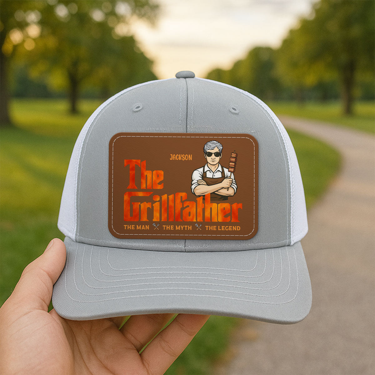 The Grillfather Personalized Leather Patch Hat, Father's Day Gift For Husband, For Dad, For Grandpa