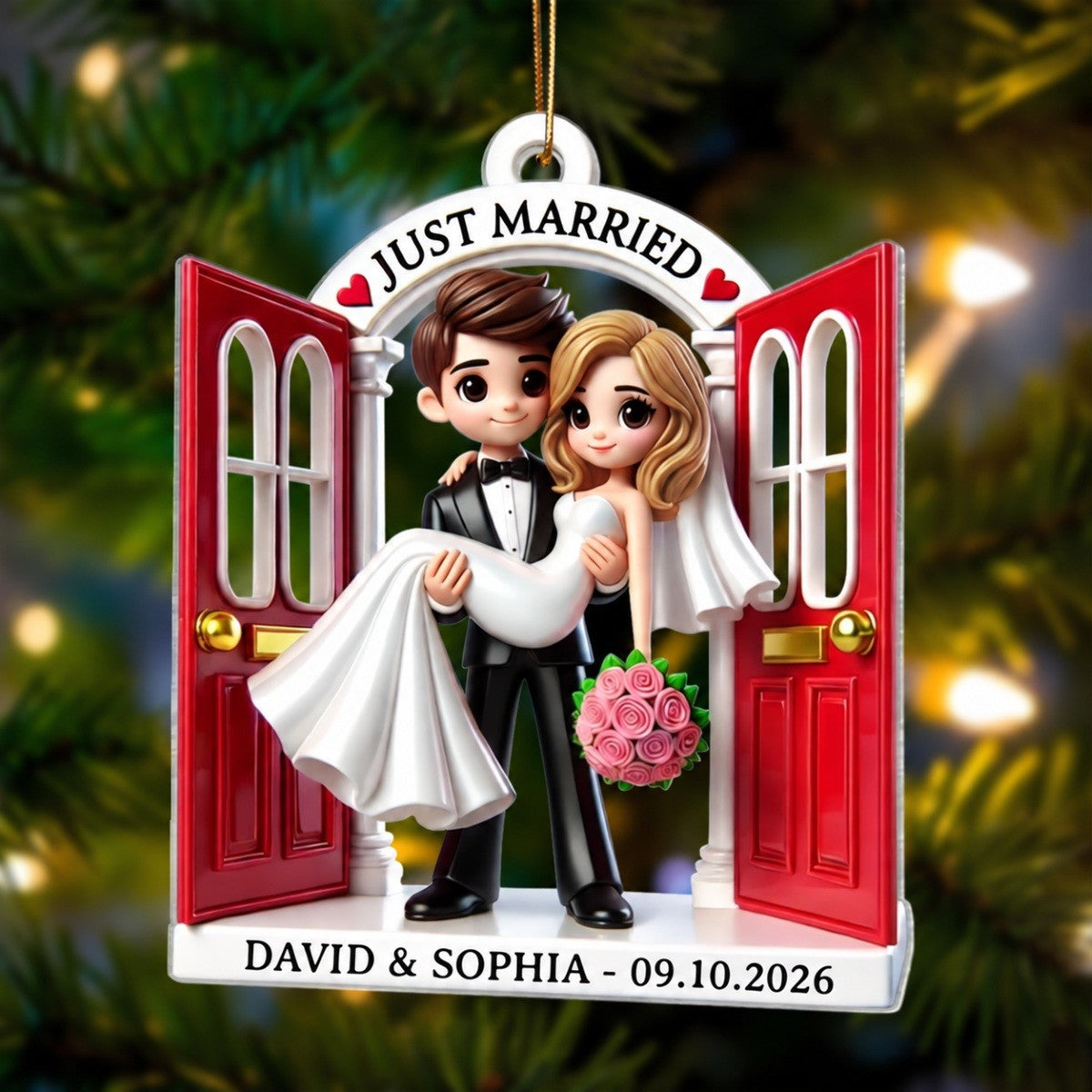 First Christmas Married Ornament 2026, Wedding Couple Threshold 3D Effect Acrylic Ornament, MR. & MRS. Gift