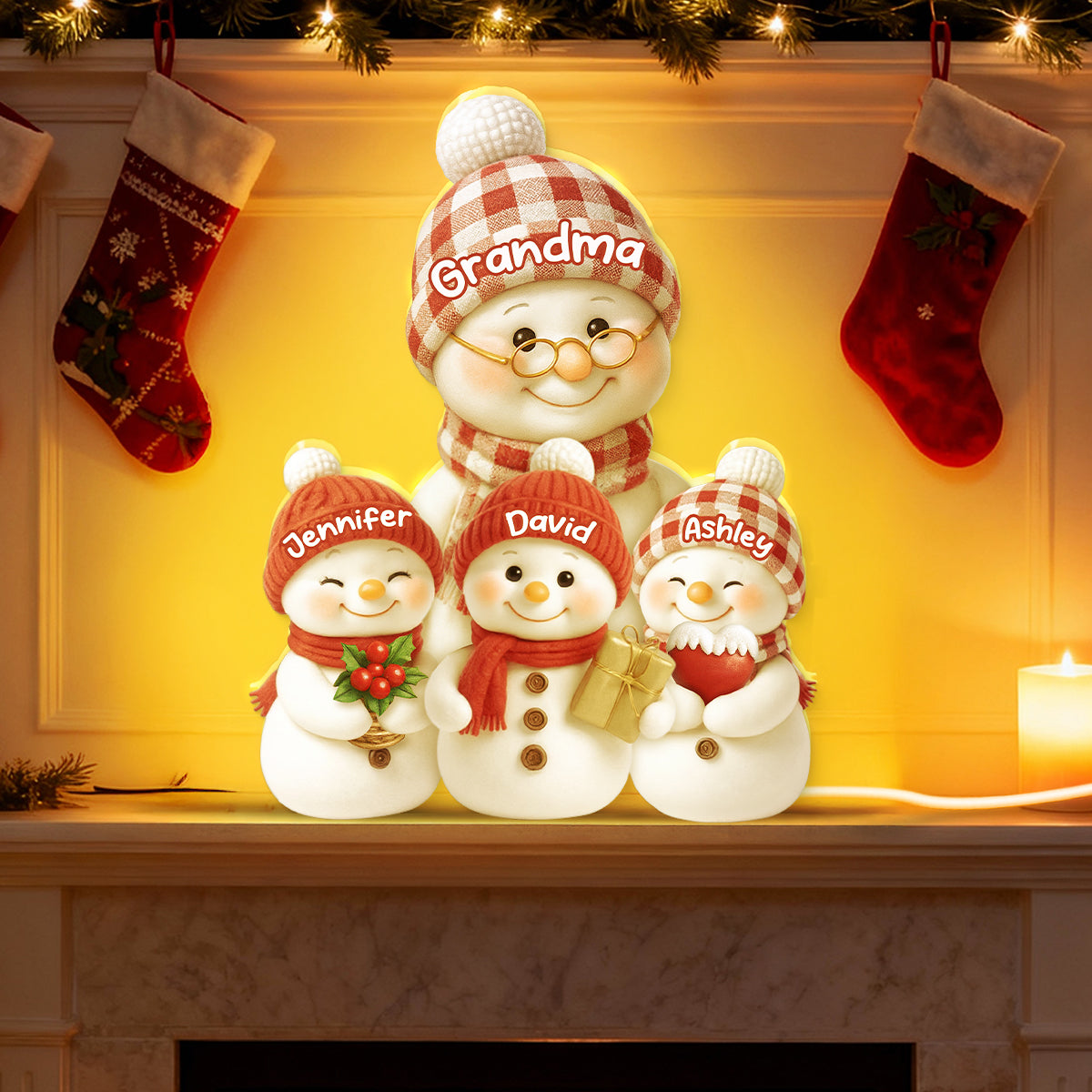 Snowman Grandma & Grandkids Together - Personalized Light Box - Christmas Gift for Grandma