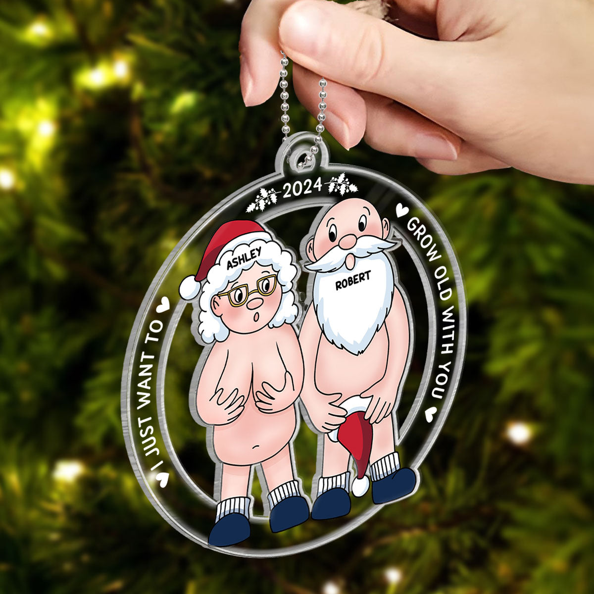 Funny Old Couple Personalized Circle Acrylic Ornament Christmas Gift for Him for Her