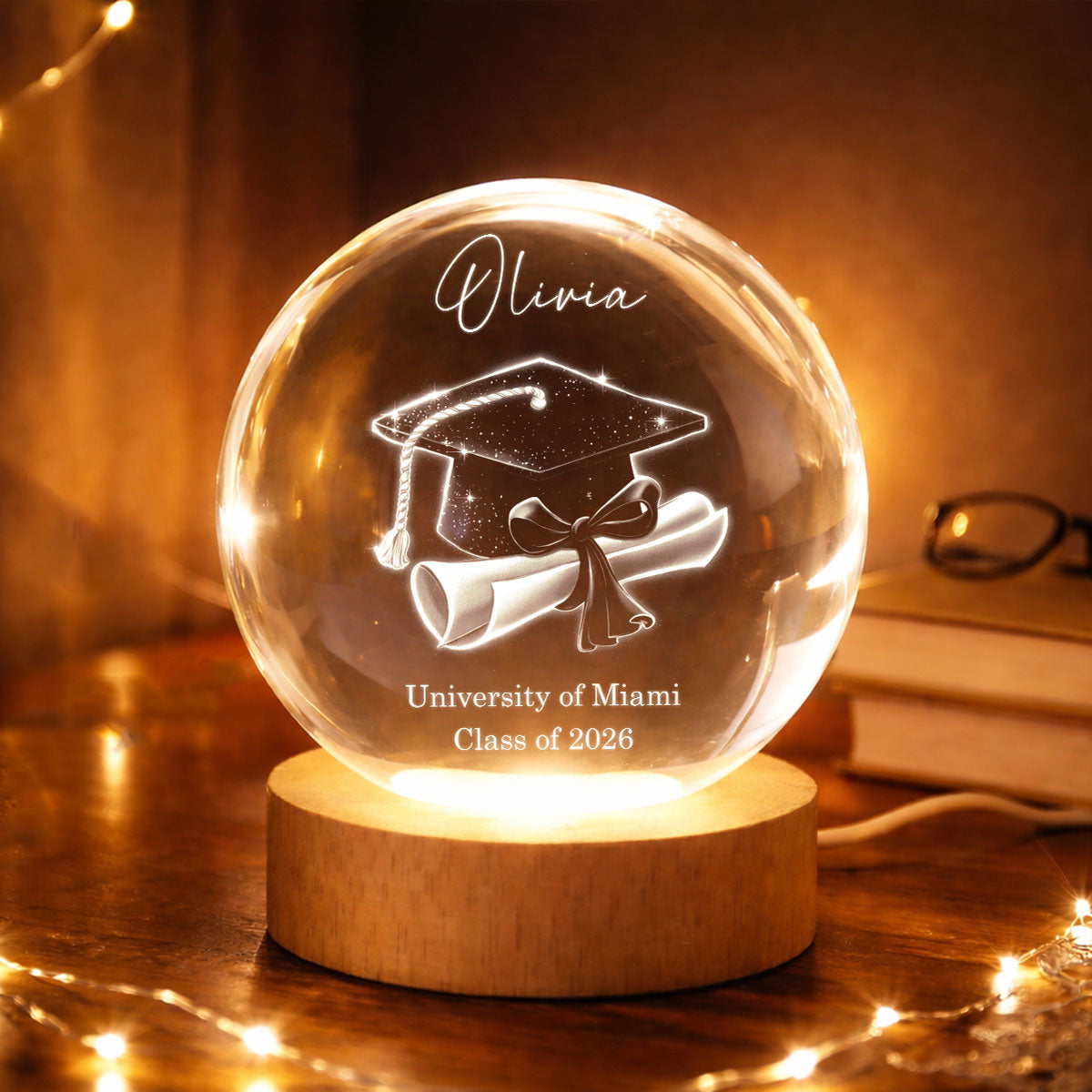 Class Of 2026 3D Effect Senior - Personalized Crystal Ball LED Night Light - Graduation Gift For Seniors, Daughter, Son, Grandkids
