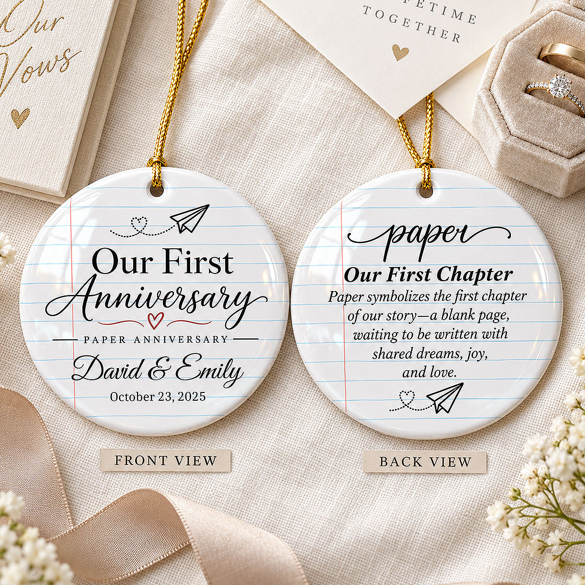 Our 1st Wedding Anniversary Paper Anniversary - Personalized Ceramic Ornament - First Year Keepsake Gift For Him Gift For Her