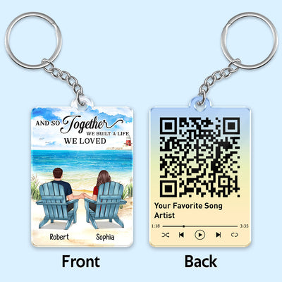 Couple Back View At Beach Favorite Song Scannable QR Code Personalized Acrylic Keychain