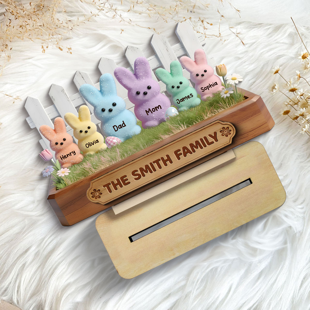 Easter Bunnies Family - Personalized 2-Layered Wooden Plaque - Gift For Family, Easter Decoration